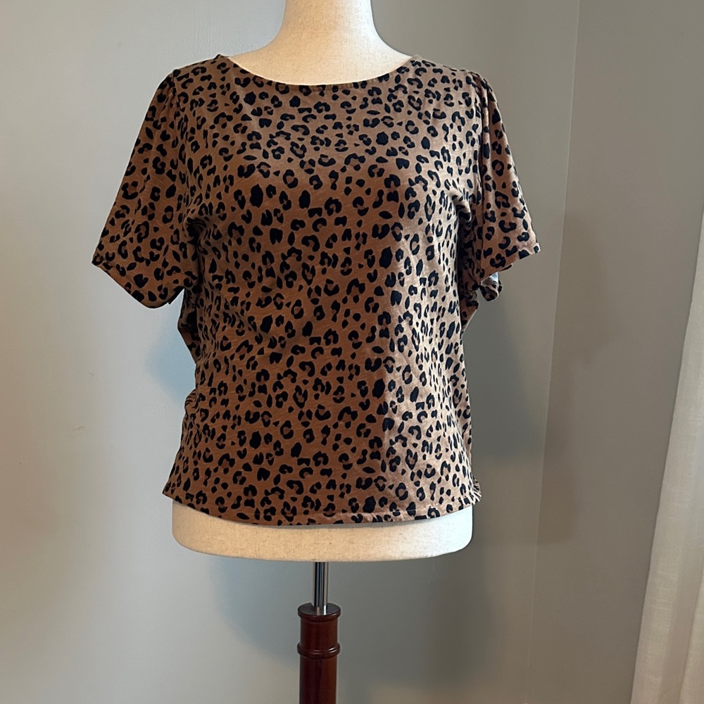 J. Crew Factory Brown Leopard Print Short Sleeve Top